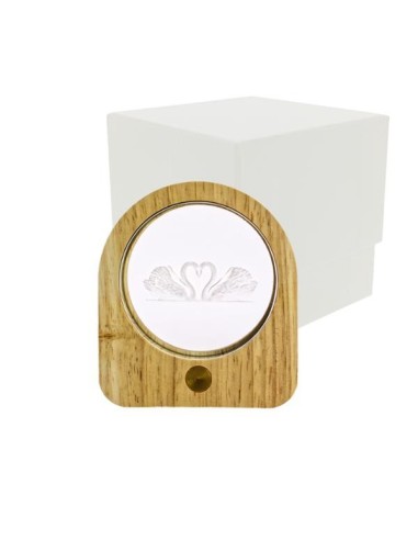 Luce notturna ovale led cigni 3d vetro/legno 7,5x8,5 con astuccio | G3S