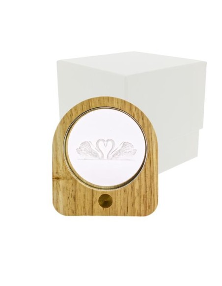 Luce notturna ovale led cigni 3d vetro/legno 7,5x8,5 con astuccio | G3S