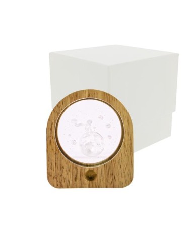 Luce notturna ovale led bimbo pensante mondo 3d vetro/legno | G3S
