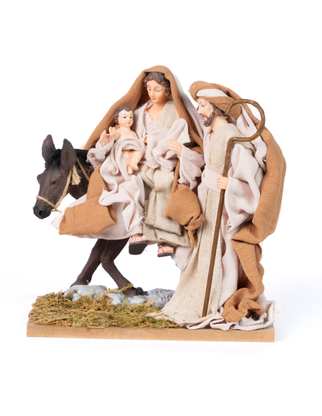 Natività Fuga in Egitto in tessuto tortora con Giuseppe in piedi