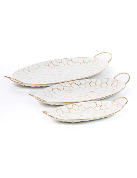Set 3 Vassoi Bianco/oro Ø 49/42/31 cm