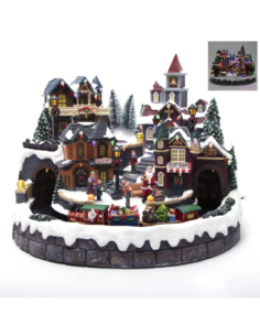 Villaggio natalizio con Babbo Natale - treno e chiesa 41 x 41 x 31 cm