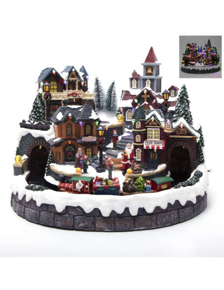 Villaggio natalizio con Babbo Natale - treno e chiesa 41 x 41 x 31 cm
