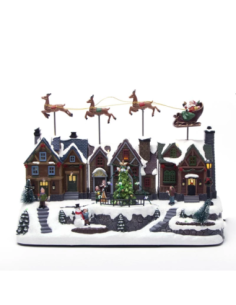 Villaggio Slitta con Renne 40 X 18 X 28 cm