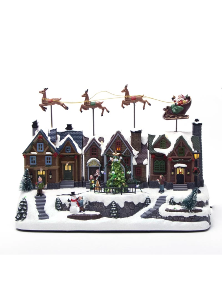 Villaggio Slitta con Renne 40 X 18 X 28 cm