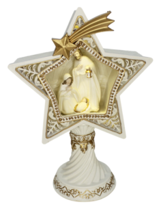Natività in poliresina crema/oro con LED 27 cm - ref. 6702
