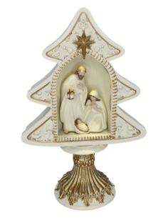 Natività in poliresina crema/oro con LED 27 cm - ref. 6719