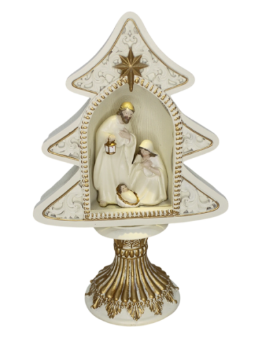 Natività in poliresina crema/oro con LED 27 cm - ref. 6719