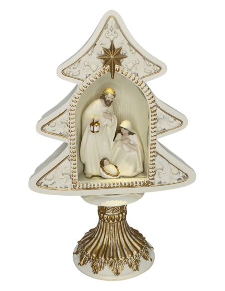 Natività in poliresina crema/oro con LED 27 cm - ref. 6719
