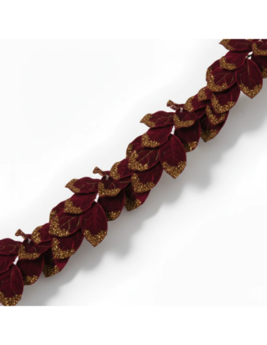 Festone foglie in velluto glitter bordeaux 1 -5 m