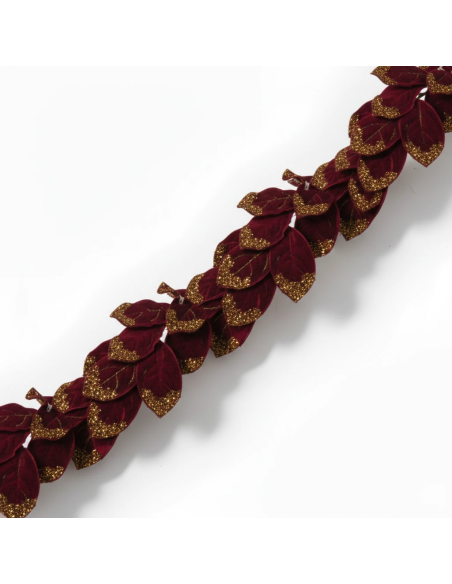 Festone foglie in velluto glitter bordeaux 1 -5 m