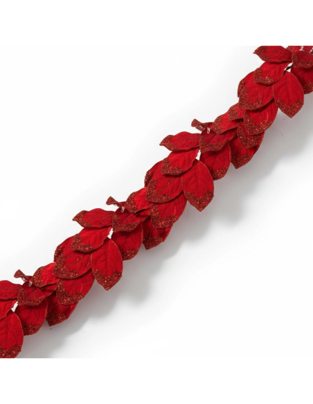 Festone foglie in velluto glitter rosso 1 -5 m