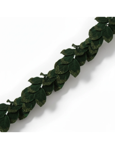 Festone foglie in velluto glitter verde 1 -5 m
