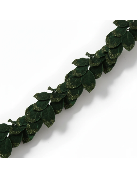 Festone foglie in velluto glitter verde 1 -5 m