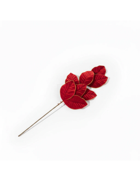 Ramo foglie in velluto rosso 71 cm