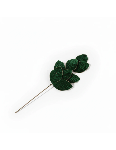 Ramo foglie in velluto verde 71 cm