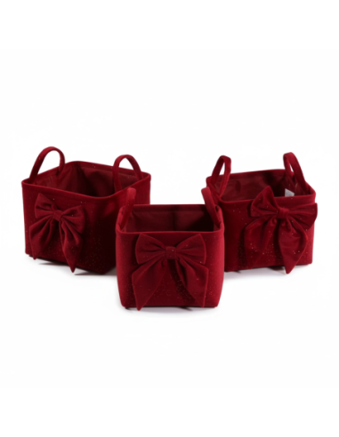 Set 3 cesti quadrati con manici bordeaux 30x30x20 cm