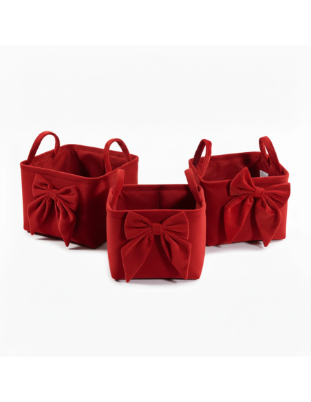 Set 3 cesti quadrati con manici rosso 30x30x20 cm