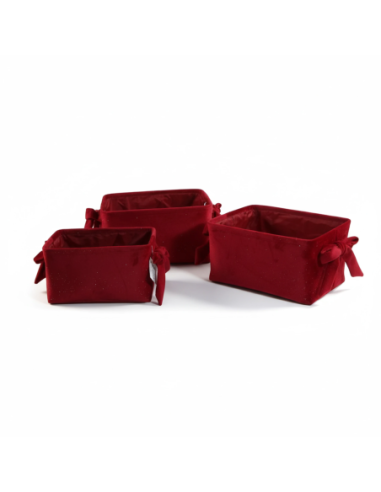 Set 3 cesti rettangolari con manici bordeaux 36x26x20 cm