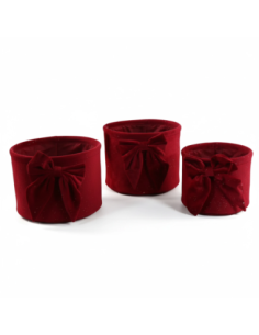 Set 3 cesti tondi in velluto bordeaux 23x18 cm