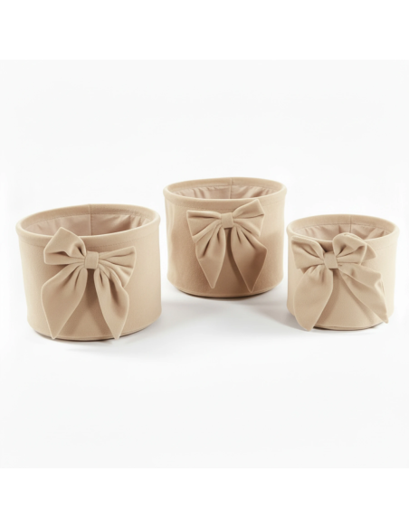 Set 3 cesti tondi in velluto oro 23x18 cm