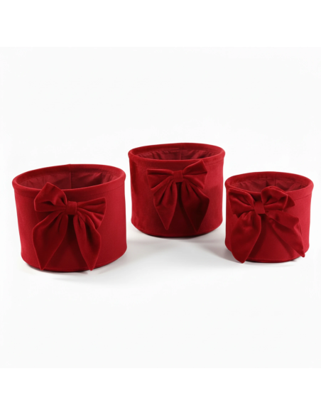 Set 3 cesti tondi in velluto rosso 23x18 cm