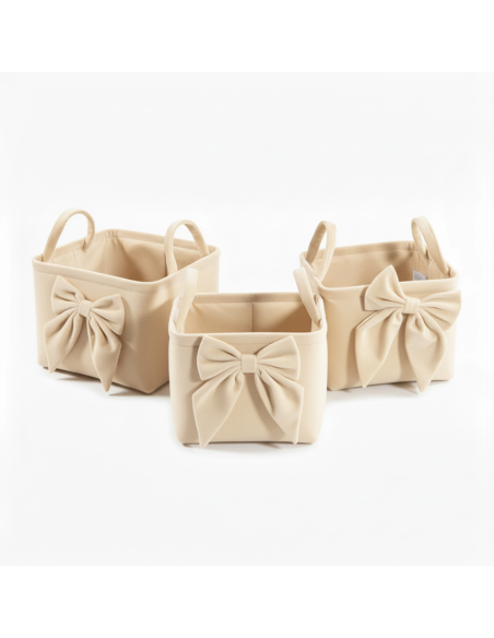 Set 3 cesti quadrati con manici oro 30x30x20 cm