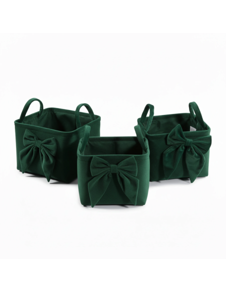 Set 3 cesti quadrati con manici verde 30x30x20 cm