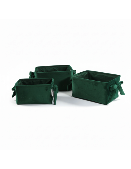 Set 3 cesti rettangolari con manici verde 36x26x20 cm