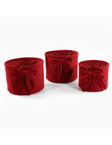 Set 3 cesti tondi in velluto rosso 23x18 cm