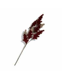 Stelo 6 foglie in velluto glitter bordeaux 80 cm 2