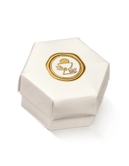 Esagono Fondo e Coperchio 6x4cm FIBRA BIANCO COMUNIONE Stampa a caldo Florentina Scotton