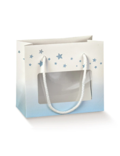 Shopperbox con Cordini 16x8x14cm BABY ORSETTO AZZURRO FINESTRA IN PLASTICA Florentina Scotton
