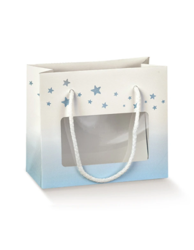 Shopperbox con Cordini 16x8x14cm BABY ORSETTO AZZURRO FINESTRA IN PLASTICA Florentina Scotton
