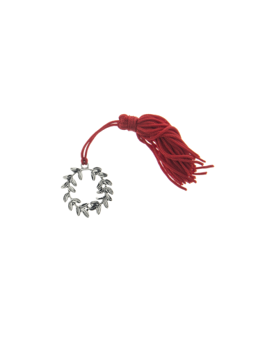 Corona alloro argento 4 cm decorazione con nappina rossa laurea | G3S