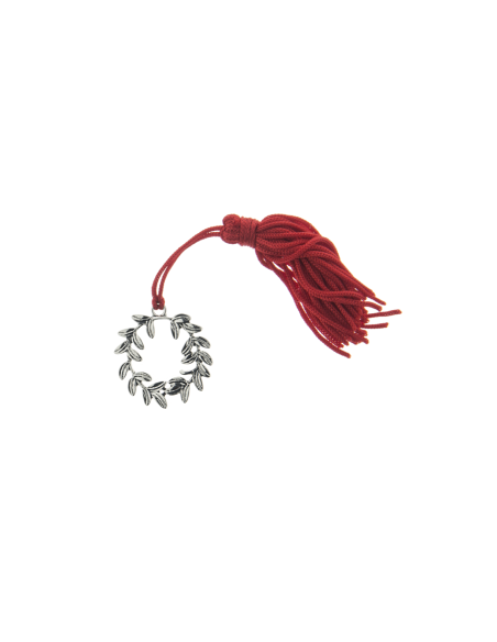 Corona alloro argento 4 cm decorazione con nappina rossa laurea | G3S